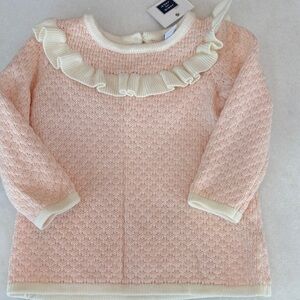 Janie and Jack Blush Sweater Dress with Ivory Trim 12-18 months
